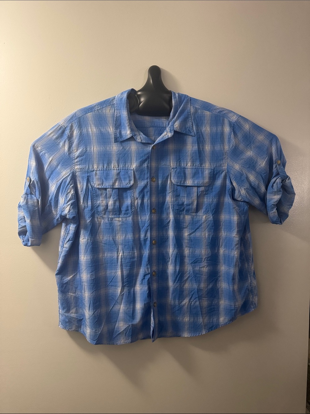 Duluth Trading Co Armachillo Long Sleeve Blue Plaid Casual Button-Down Shirt